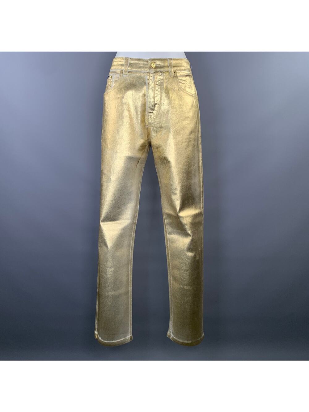 TOM FORD Size 27 Gold White Cotton Elastane Metallic Zip Fly Jeans